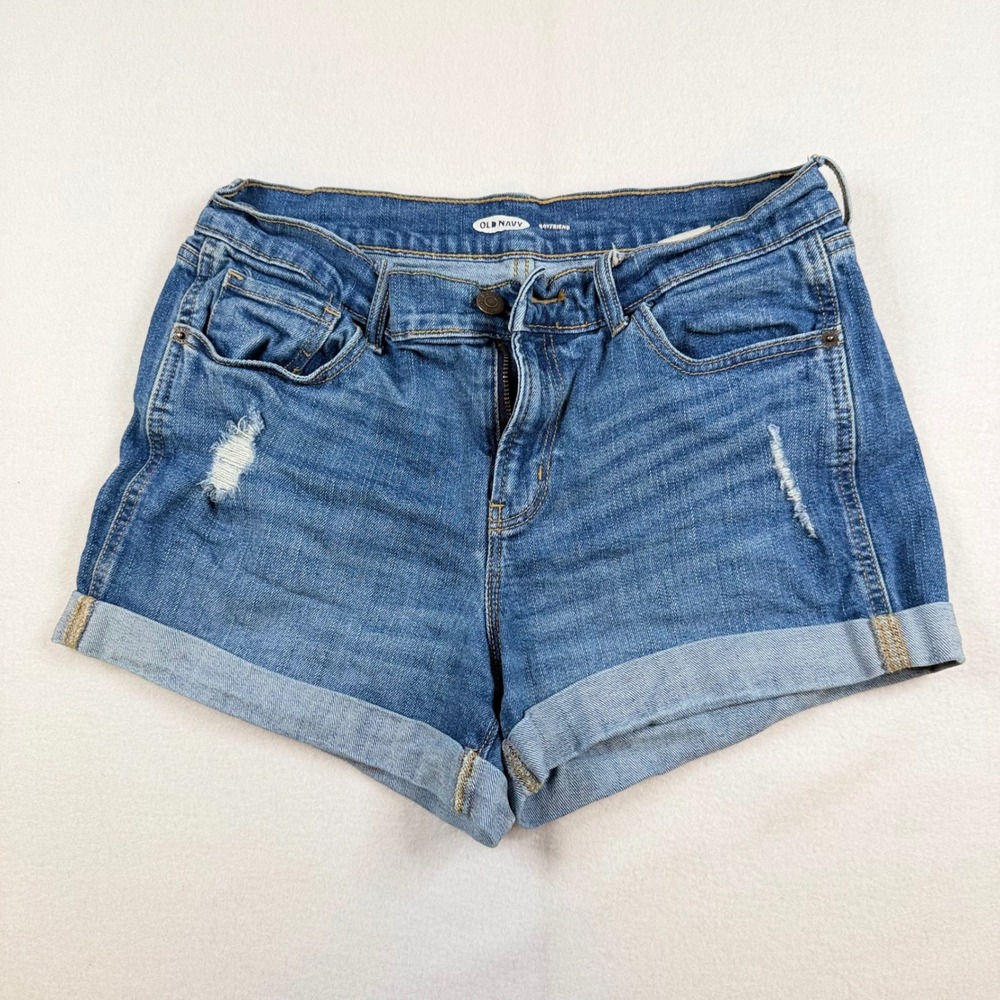 Old Navy Boyfriend Denim Shorts Medium Wash Cuffed Distressed Blue Size 6